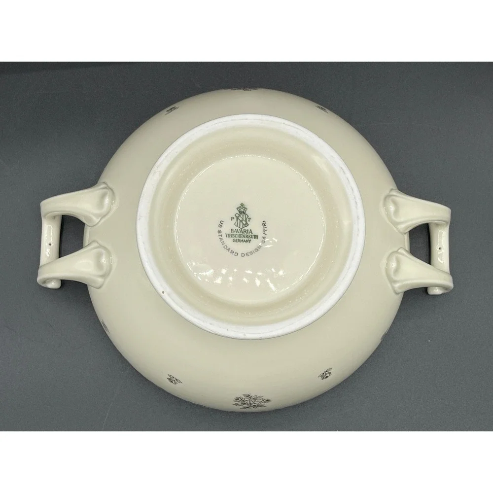 Vtg‎ China Beige Porcelain Soup Tureen Rose Motif Bavaria Tirschenreuth Germany